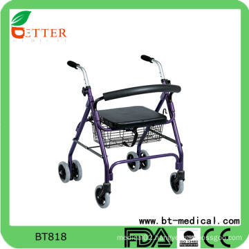 Foldable rollator walker with PVC soft seat shopping bag